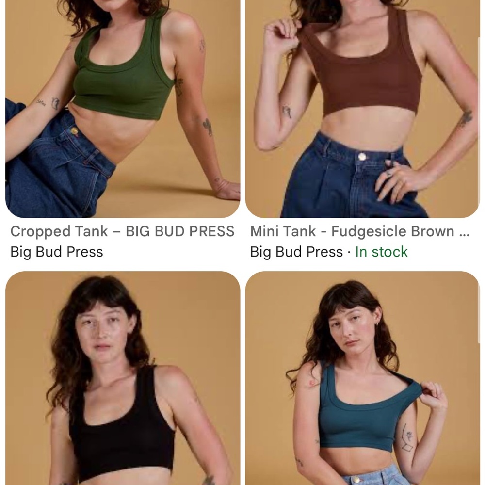 Big Bud Press Hyper Crop Tops - Red Wine, Brown, Black, Teal